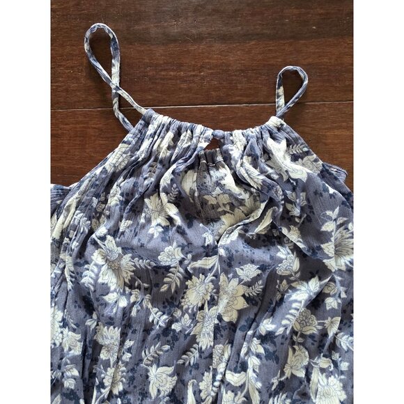 NWT Wallflower Junior's XL Mini Dress Fit & Flare Gray Blue Floral Ruffle Boho - Picture 7 of 8